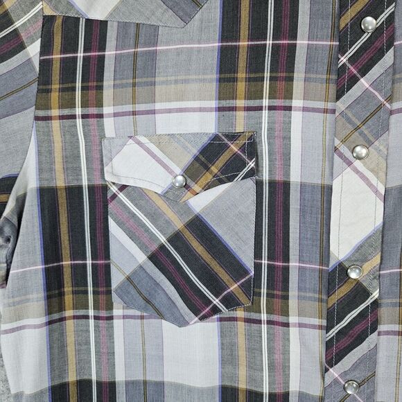 American Hero Brown & Gray Plaid Pearl Snap Size Large Long Sleeve Western Shirt - Picture 7 of 16